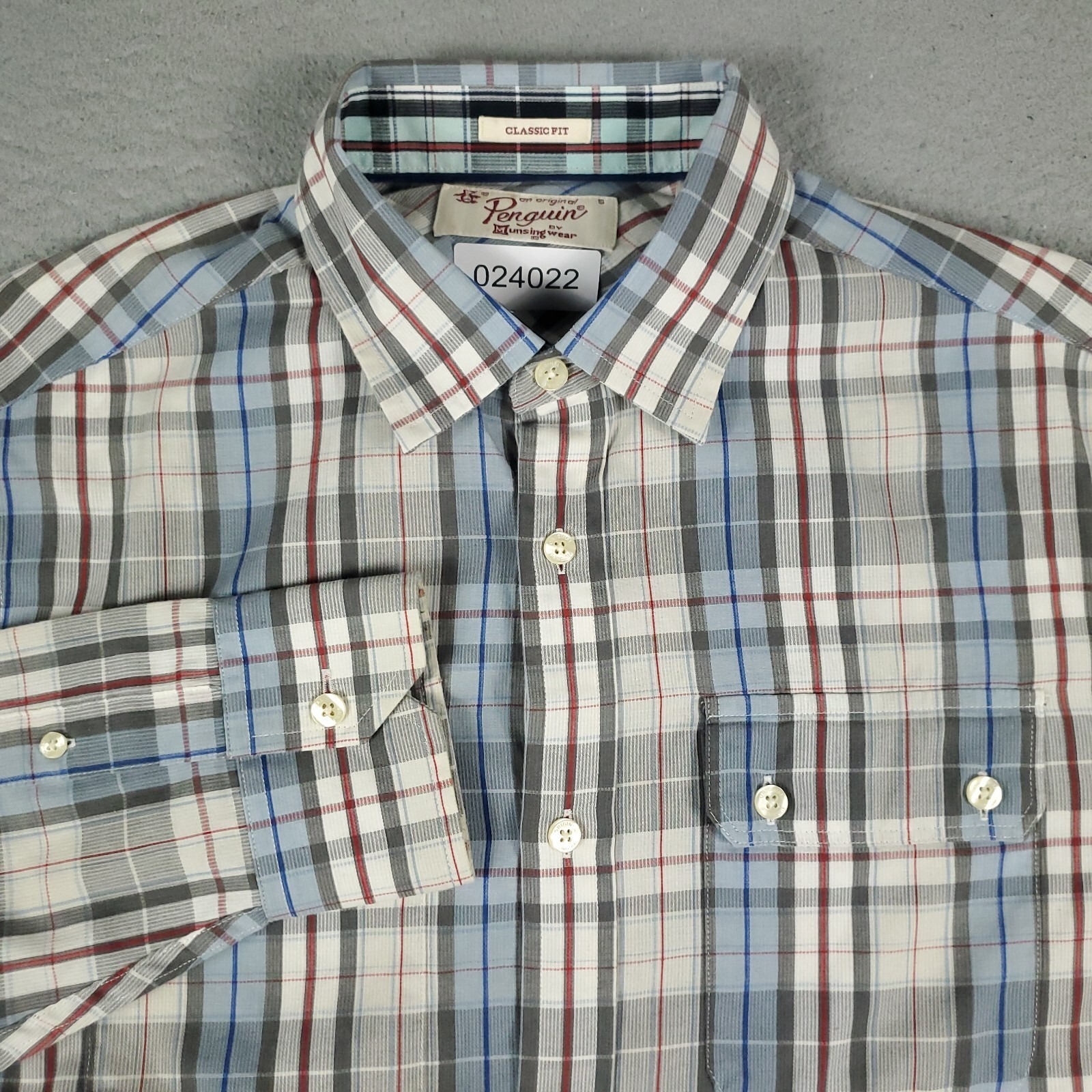 Penguin Shirt Mens Small Blue Beige Plaid Casual Button Up Long Sleeve *